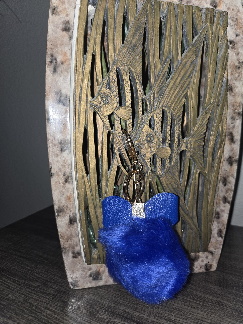 Blue Fur Pom Pom Keychain